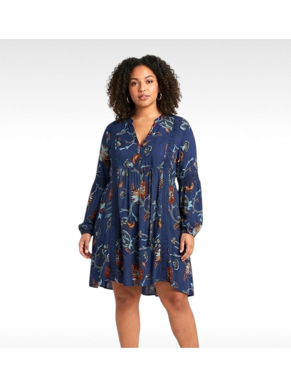Amanda's Closet Navy Blue Floral Boho Mini Dress XXL EUC Crochet Lace